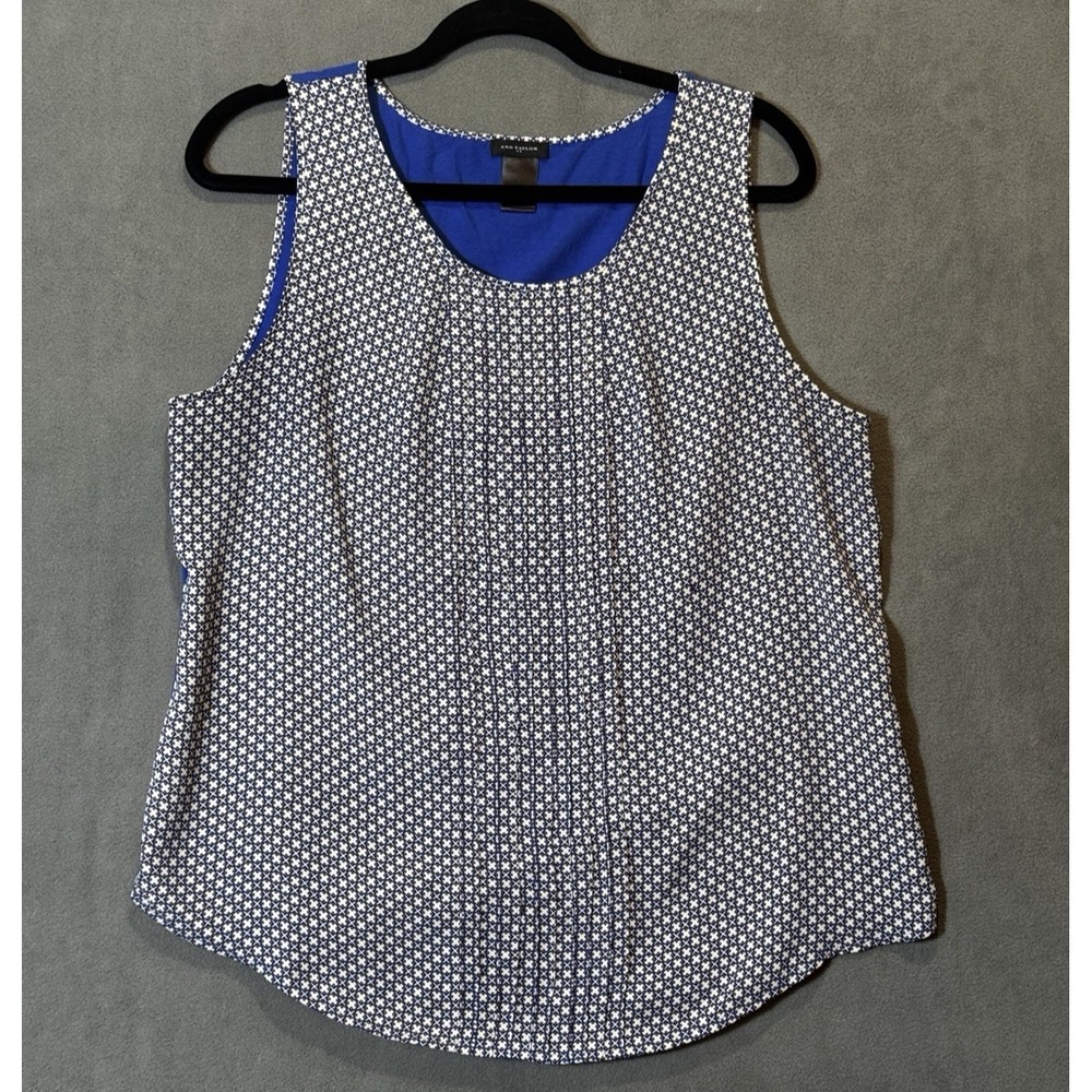 Ann‎ Taylor Womens Blue Geometric Tile Mixed Media Scoop Neck Tank Top Large